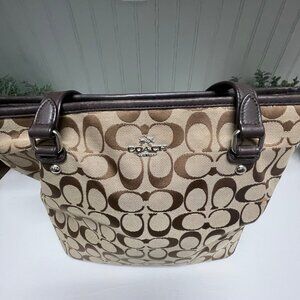 COACH Signature Zip Top Tote F36375 Khaki & Mahogany Brown